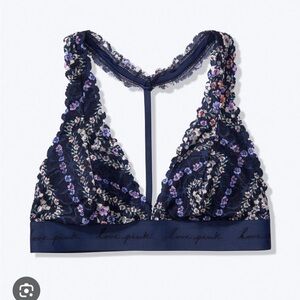 PINK Victoria's Secret Lace Floral Halter Bralette in Tonite blue small